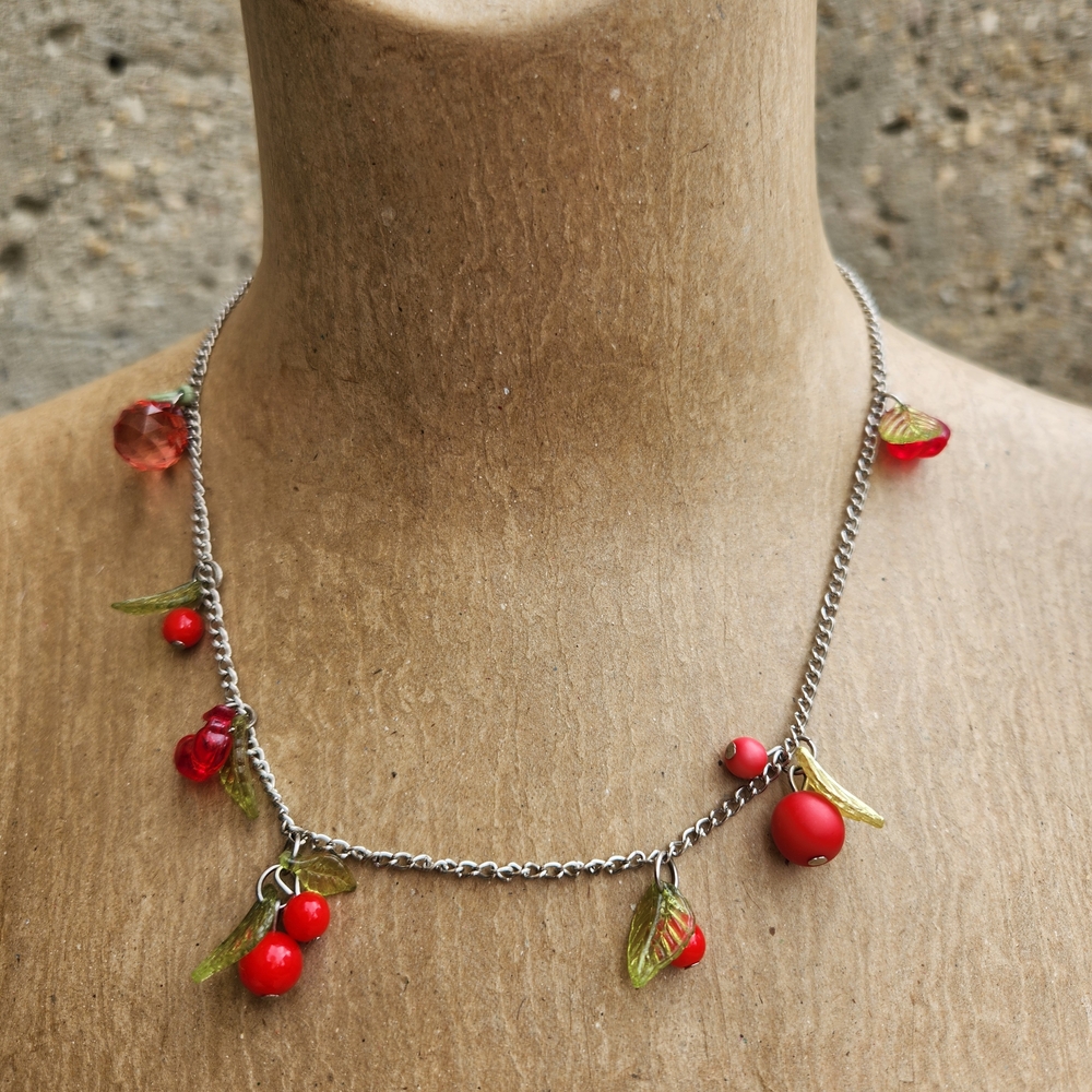 Vintage Cherry Charm Necklace